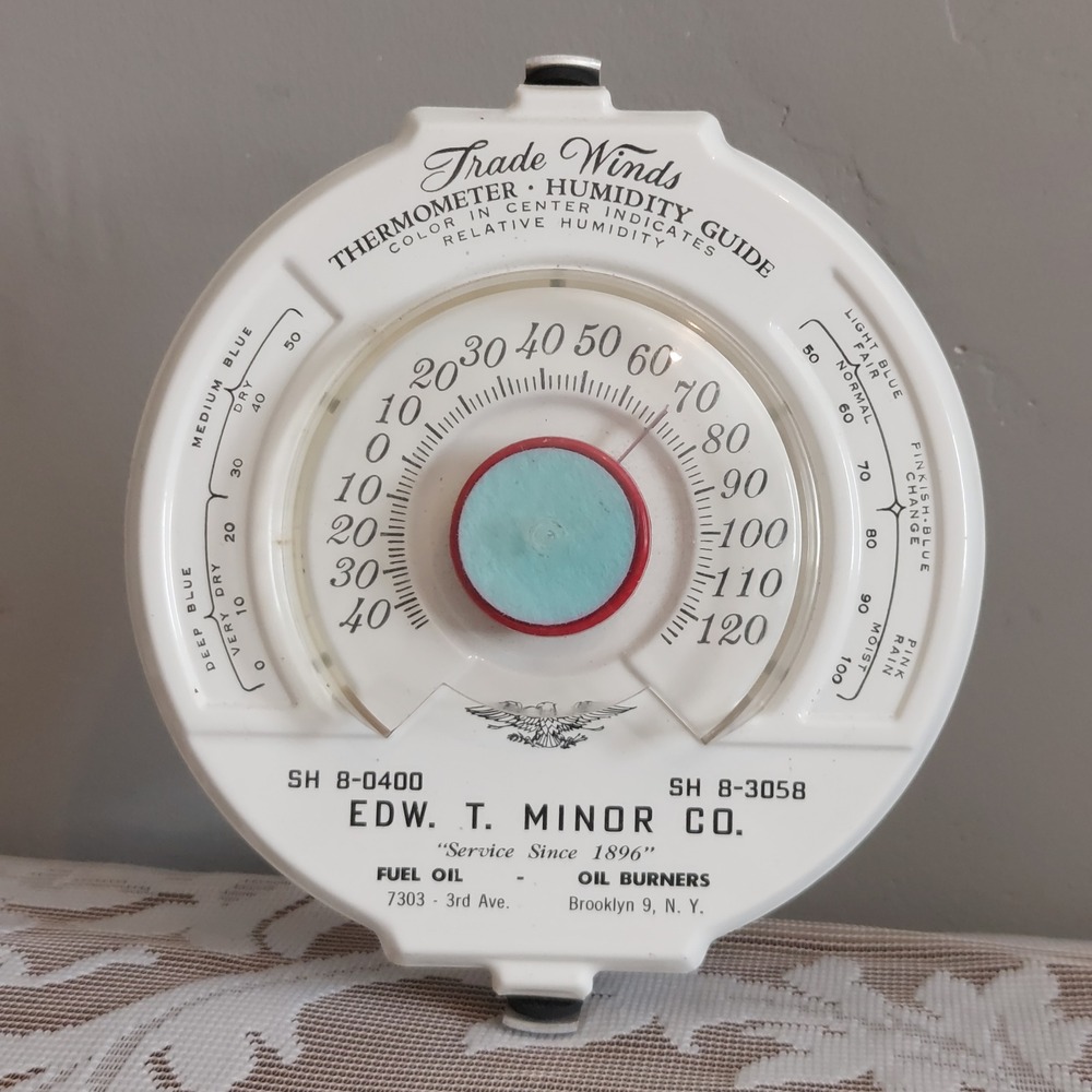 Vintage Trade Winds Thermometer Humidity Guide Edw T Minor Co Brooklyn NY 5 Inch